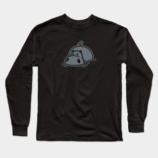 A hippo and a bird chilling out in a pond  in grey ink Long Sleeve T-Shirt